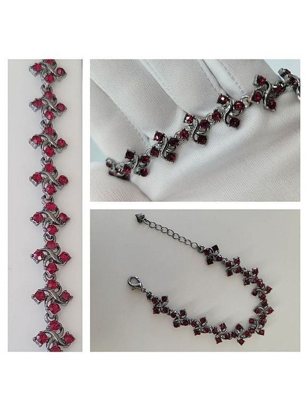 Bracelet Gunmetal Tone Red Crystal Bracelet #515